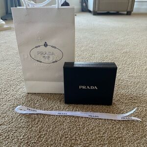 Authentic Prada wallet box, ribbon, and shopping bag